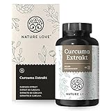 NATURE LOVE® Curcuma Extrakt 15000 - 90 Kapseln - Hochdosiert: Curcuma Extrakt mit 95% Curcuminoiden - Kurkuma Kapseln mit Piperin und Kurkuma Pulver - vegan, laborgeprüft & in Deutschland produziert