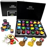 Hallingers Deluxe Selektion 24 - Gewürz Geschenkset handmade, 24 Gewürze aus aller Welt (Set) - Valentinstag als Geschenk für ihn & Geschenk für sie | Neues Zuhause Glückwünsche Freundschaft Genesung